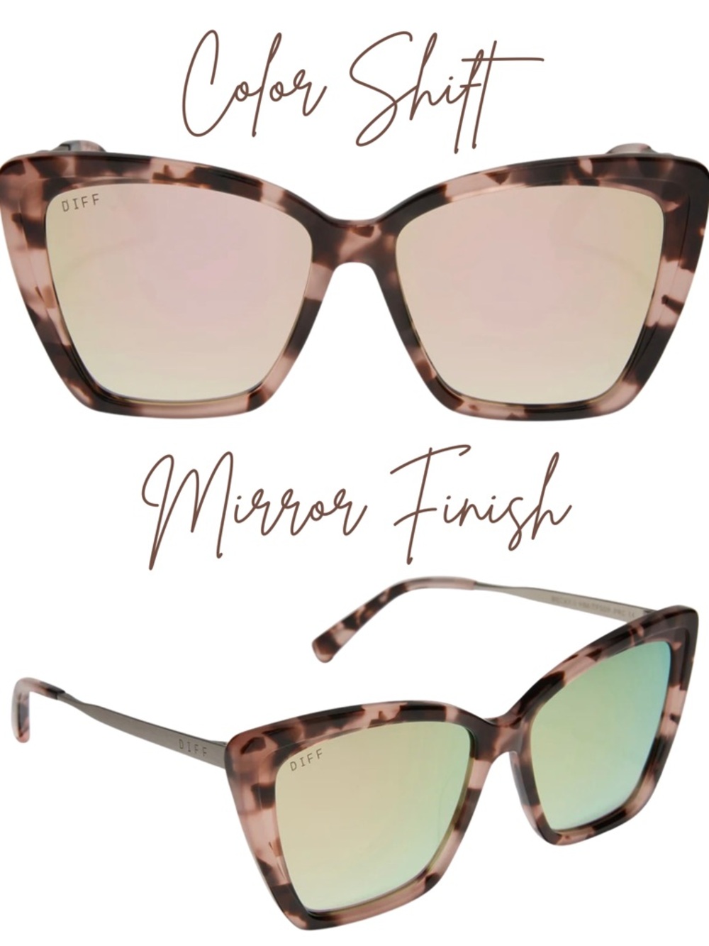 DIFF Charitable Eyewear Becky II Himalayan Tortoise Taupe Flash Mirror Lenses